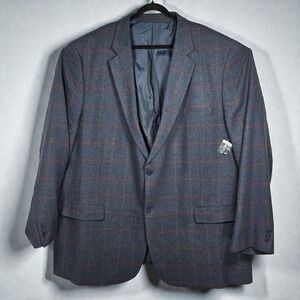 King Size KS Signature Mens 60 Tall Plaid Wool Blend Blazer Jacket Gray Red NWOT